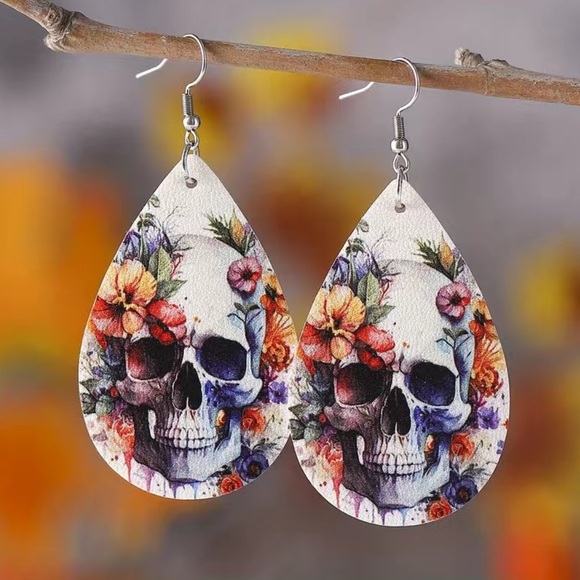 Skeleton Floral Dangle Earrings - Picture 2 of 6